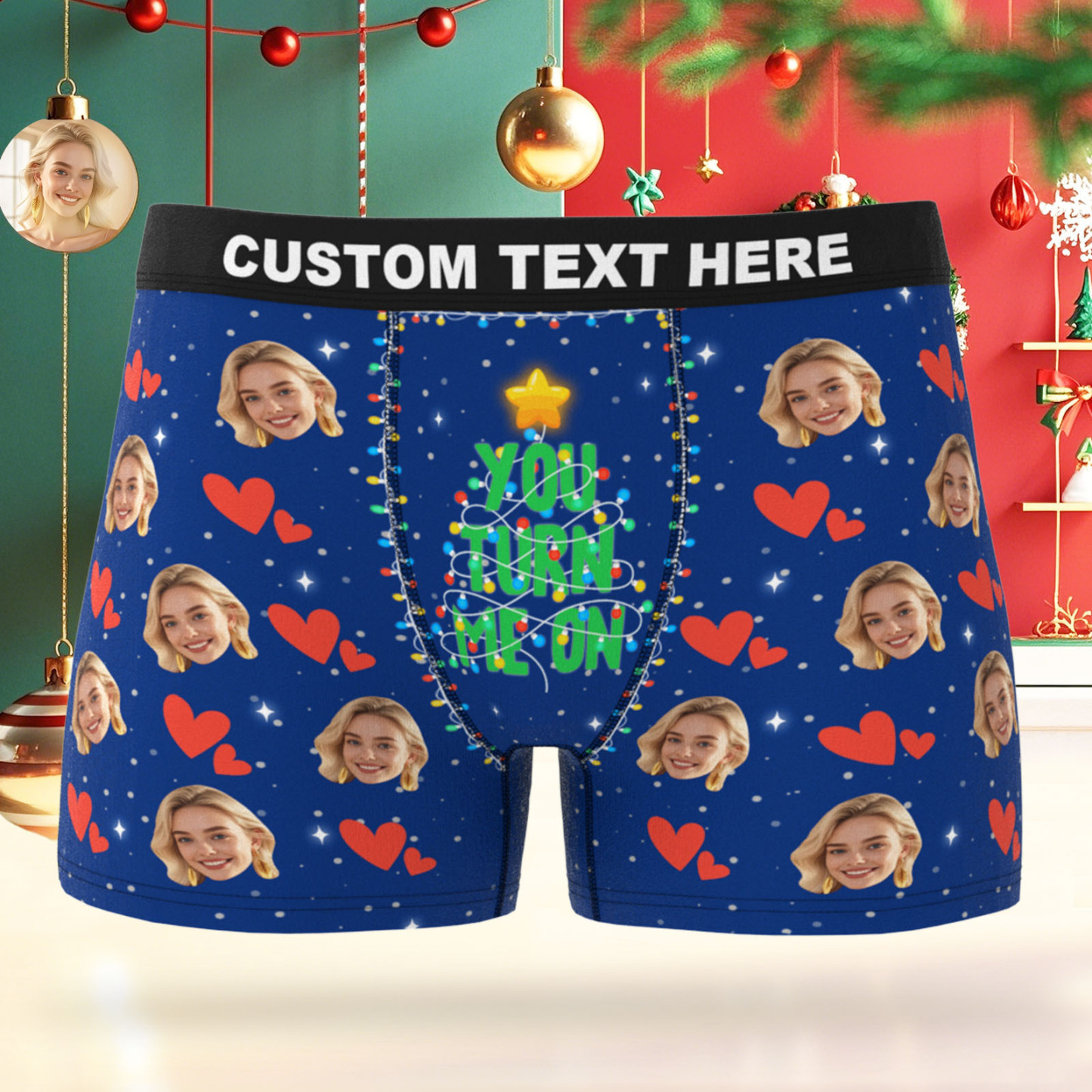 Custom Face Men's Boxer Underwear Santa Gift You Turn Me On Personalized Photo Funny Men's Boxer Briefs Christmas Valentine Christmas Gift - MyFaceSocksUK