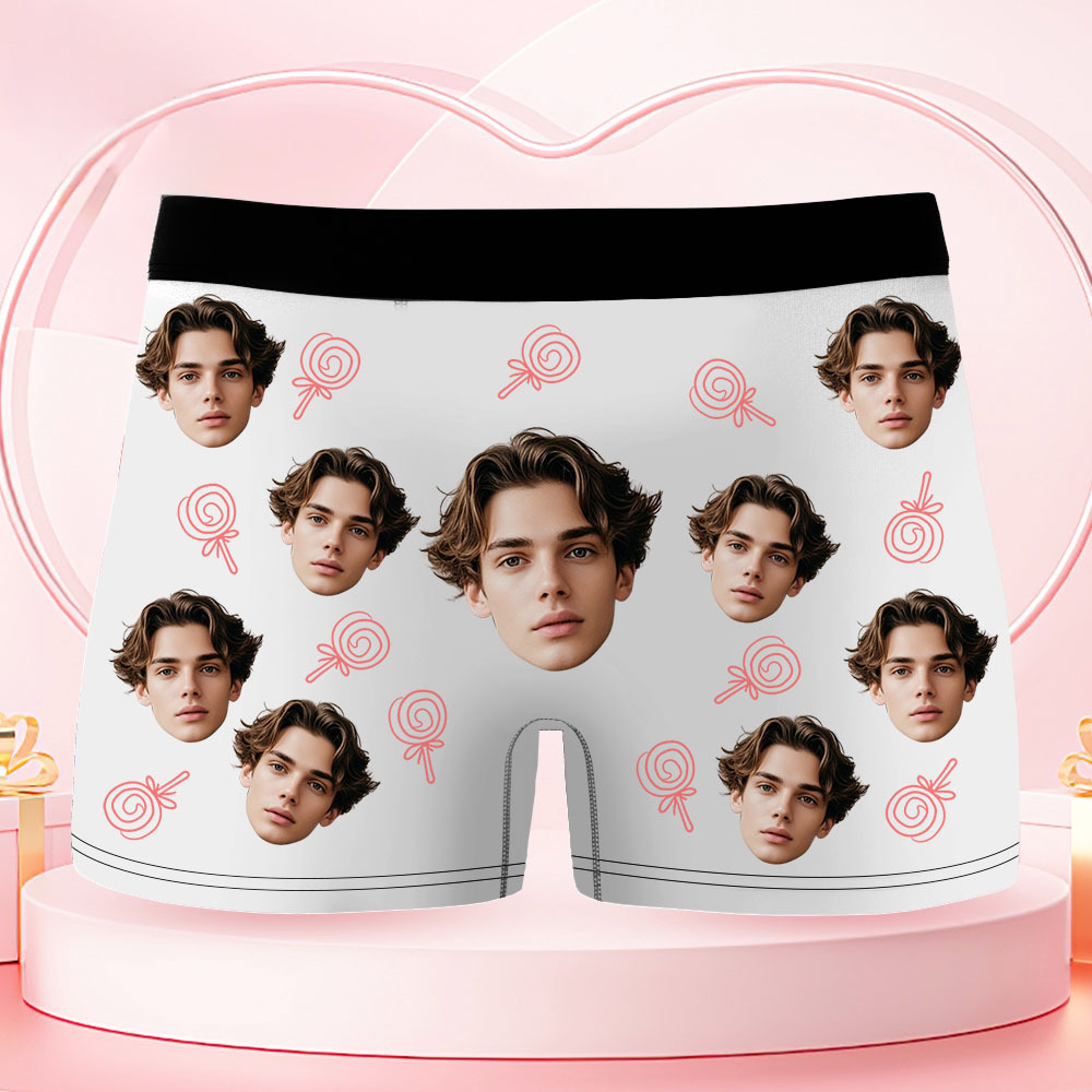 Custom Face Men's Boxer Underwear Her Lollipop Boxer Gift Personalized Photo Funny Men's Boxer Briefs - MyFaceSocksUK