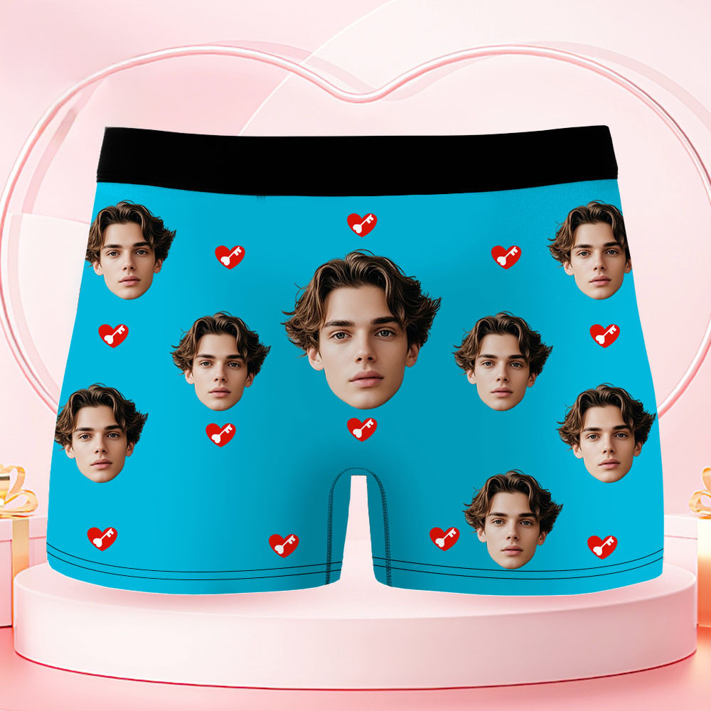 Custom Face Men's Boxer Underwear HER KEY Red Lips And Key Boxer Gift Personalized Photo Funny Men's Boxer Briefs - MyFaceSocksUK
