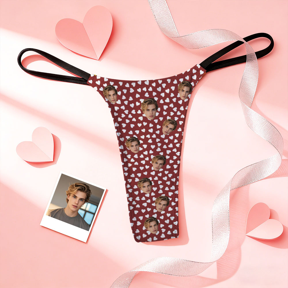Custom Thongs Face Photo Panties Cute Heart Underwear Briefs Valentine Gift For Her - MyFaceSocksUK