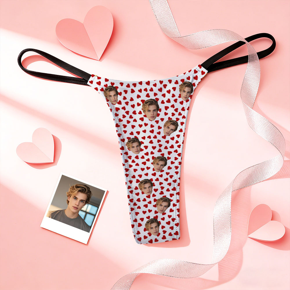 Custom Thongs Face Photo Panties Cute Heart Underwear Briefs Valentine Gift For Her - MyFaceSocksUK