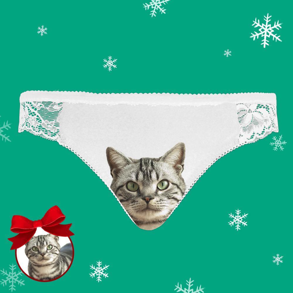 Custom Cat Photo Women's Lace Panties - White