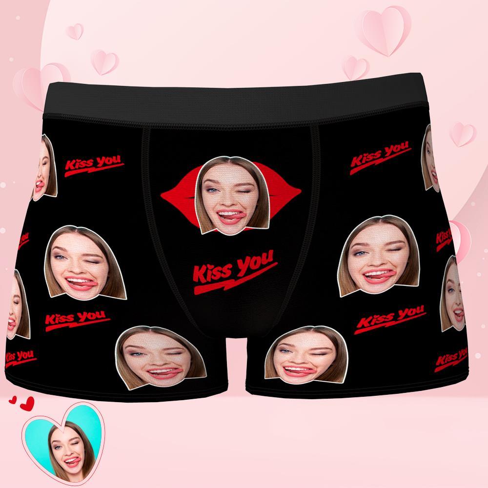 Valentine's Day Gift Custom Face Boxers add Picture Waistband Text Underwear Kiss You