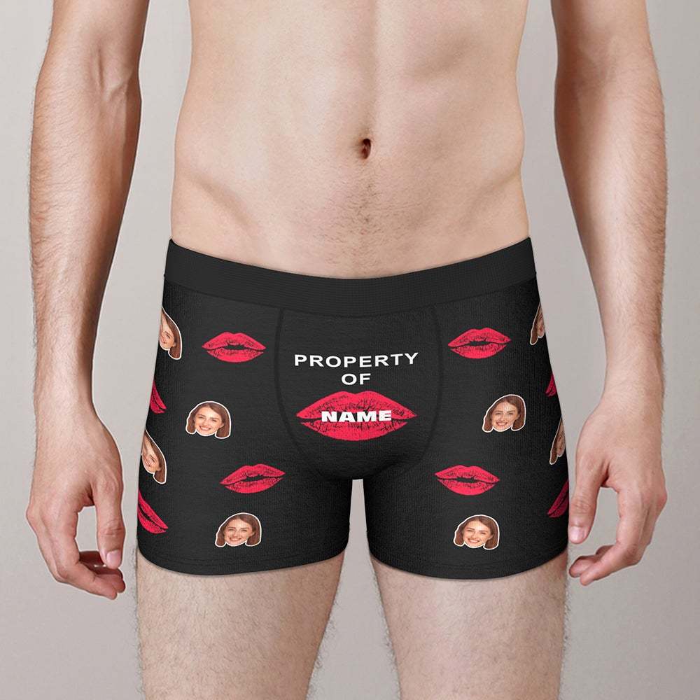 Custom Lip Print Property Of Name Boxers Brief Personalized Face Boxers Brief Personalized LGBT Gifts - MyFaceSocksUK
