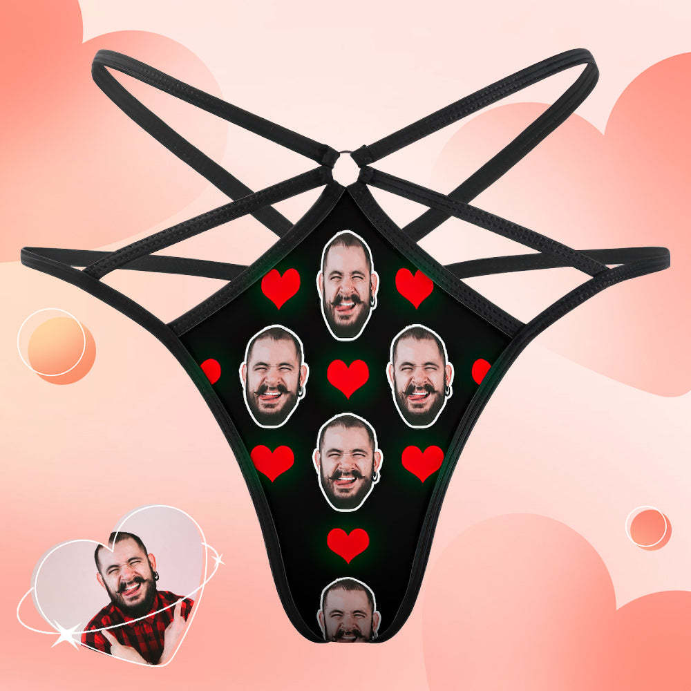 Custom Face Thong Red Heart Funny Sexy Thongs Personalized Gift for Her - MyFaceSocksUK