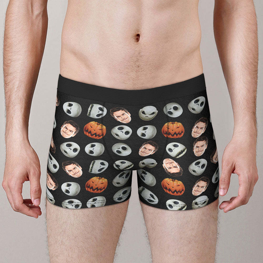 Custom Face Boxer Briefs Personalised Pumpkin Men's Boxer Shorts Halloween Gift - MyFaceSocksUK