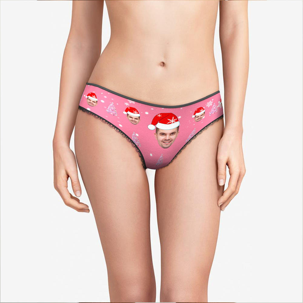 Custom Face Pink Christmas Tree Women's Panties Personalized Pink Christmas Gift
