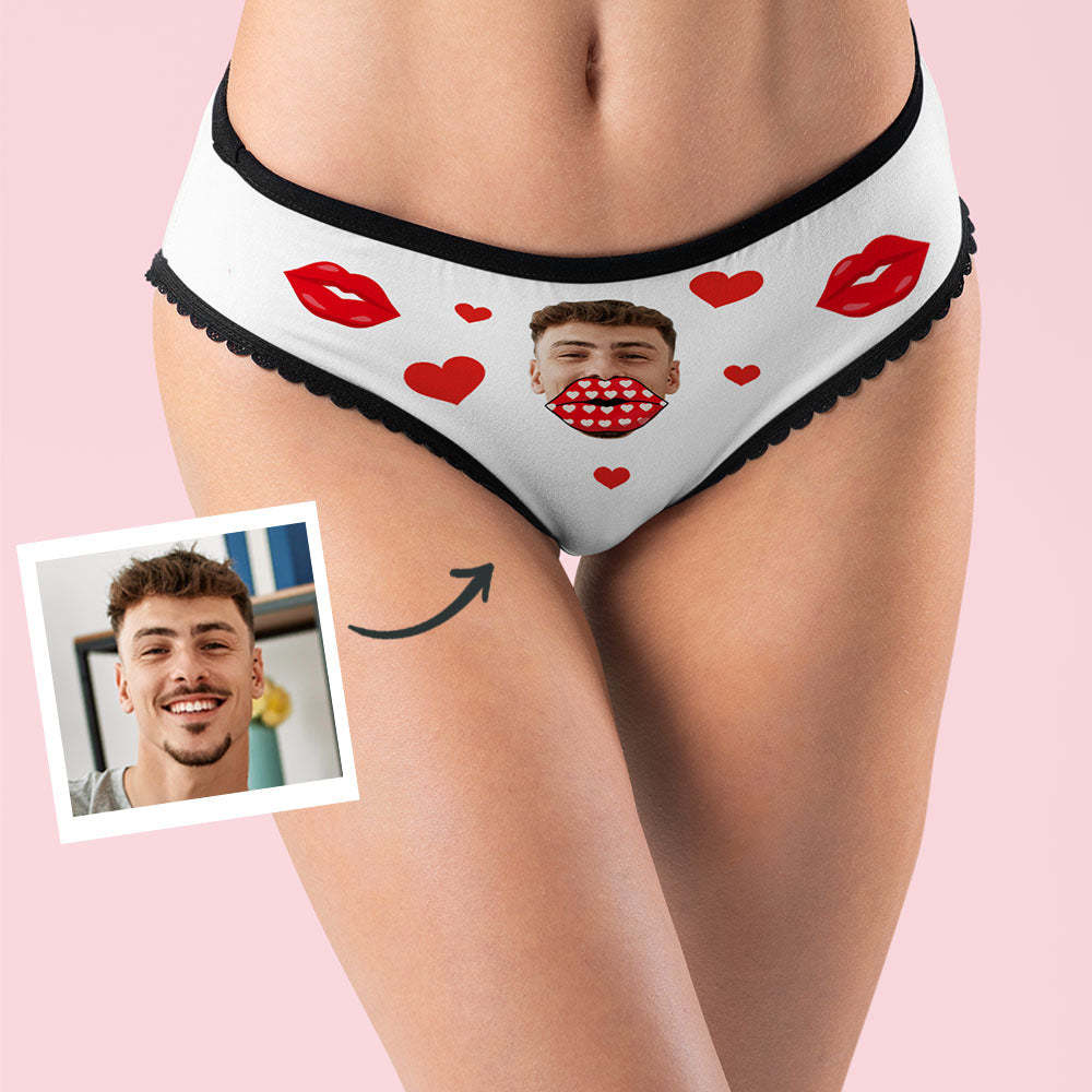 Custom Face Lips and Heart Underwear for Her AR View Personalised Thongs Valentine Gift - MyFaceSocksUK