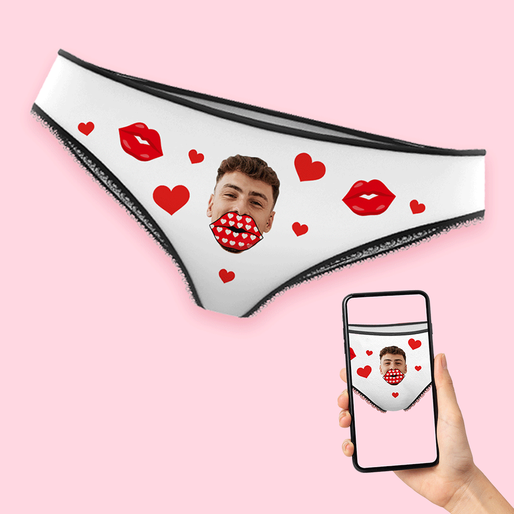 Custom Face Lips and Heart Underwear for Her AR View Personalised Thongs Valentine Gift - MyFaceSocksUK