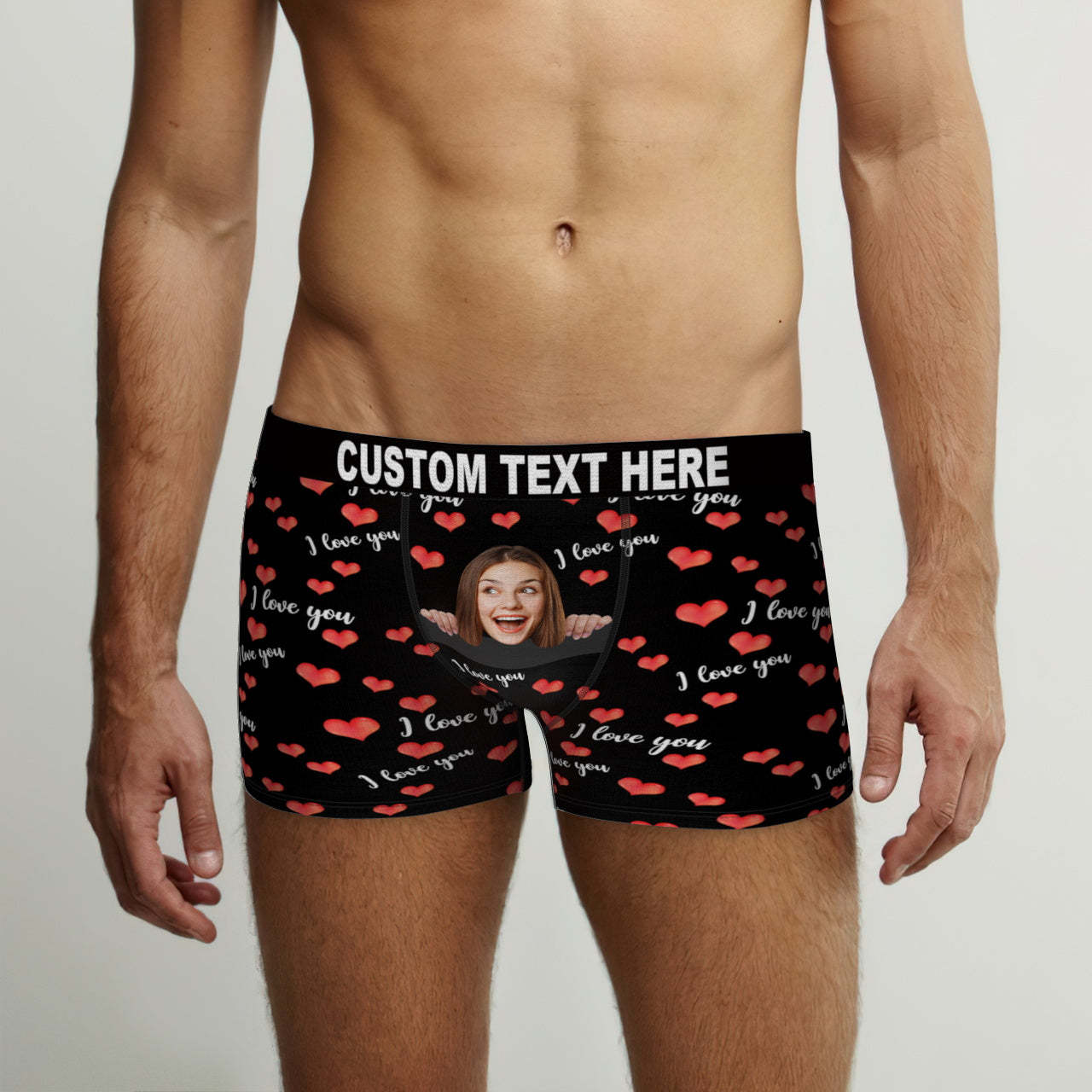 Custom Face Boxer Briefs I Love You with All My Heart Personalized Naughty Valentine's Day Gift for Him - MyFaceSocksUK