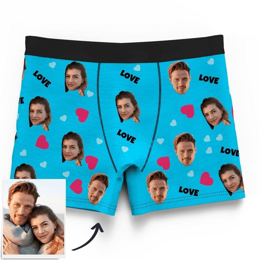 Men's Custom Love And Face On Boxer Shorts 3D Online Preview