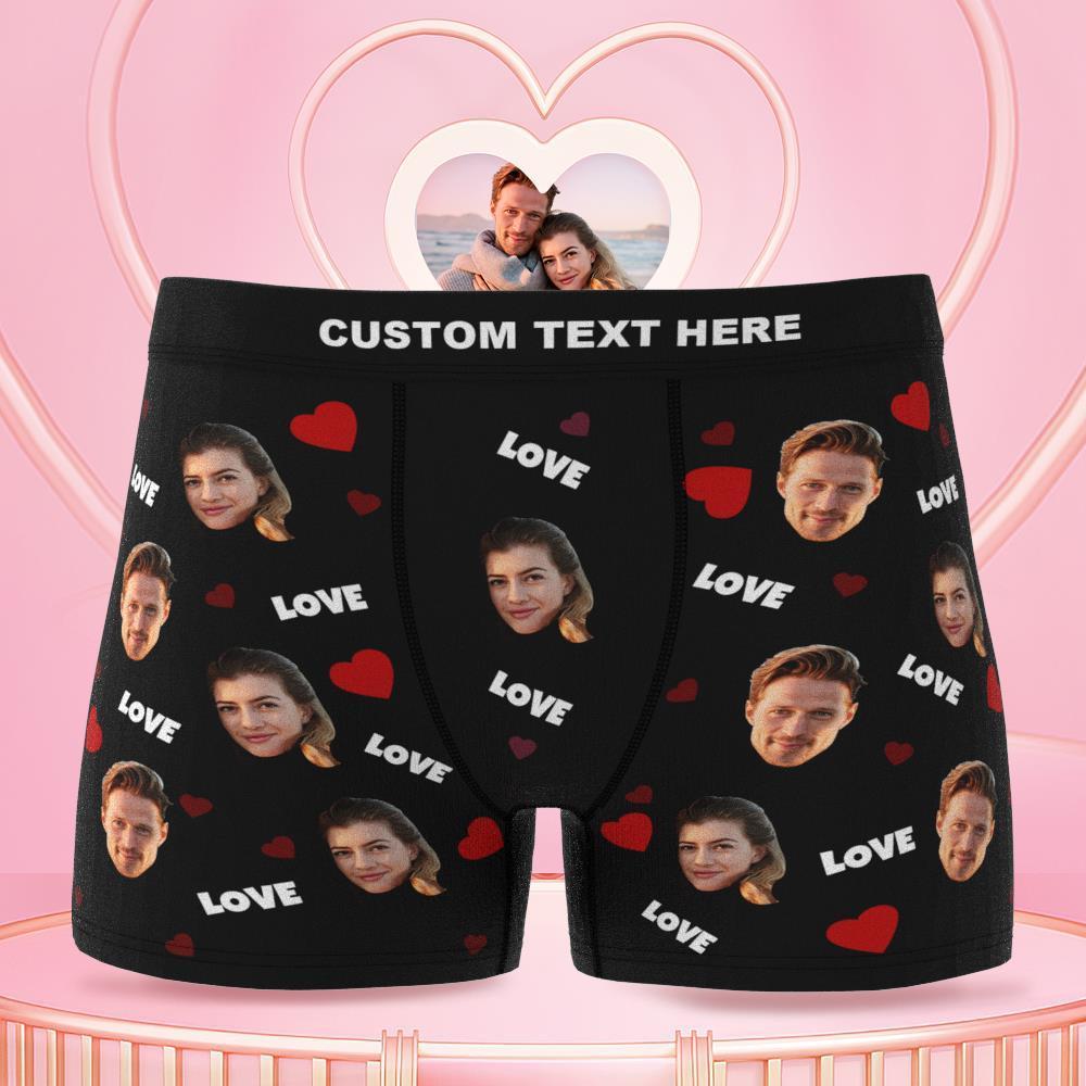 Men's Custom Love And Face On Boxer Shorts 3D Online Preview