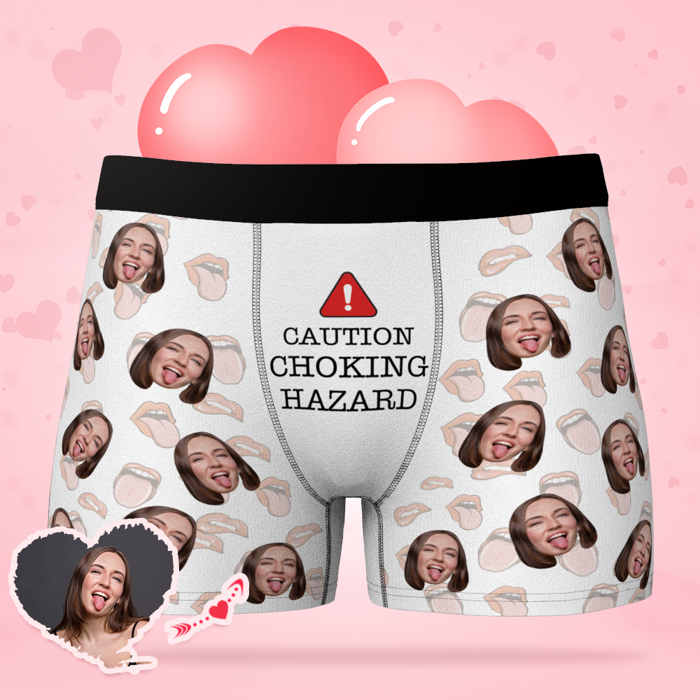 Men's Customized Boxer Shorts Choking Hazard Caution 3D Online Preview