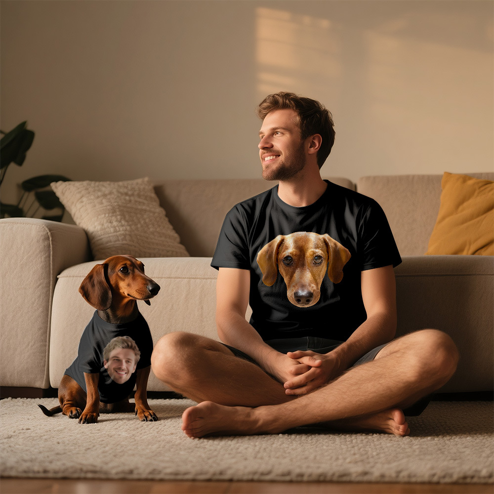 Custom Photo T-Shirt Set Dog and Owner Matching Shirts Personalized Pet Lover Gift - MyFaceSocksUK