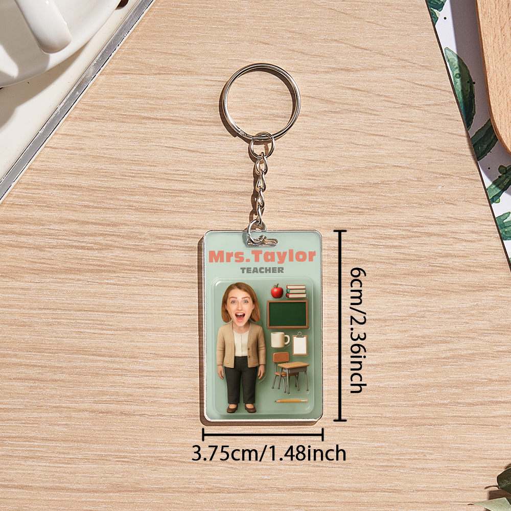 Custom 3D Effect Action Figure Customizable Head Packaging Toy Box Style Art Gift Personalized 2D Printing Acrylic Keychain Creative Gift for Teacher - MyFaceSocksUK