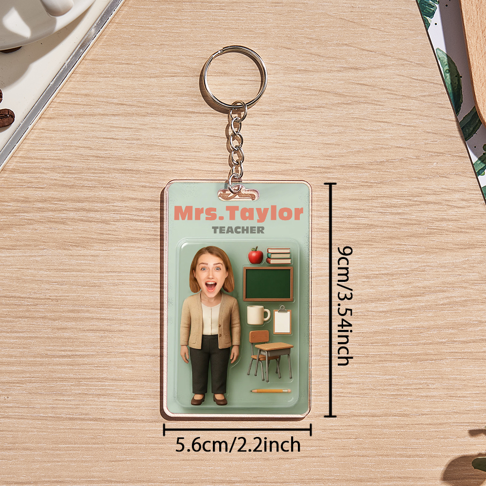 Custom 3D Effect Action Figure Customizable Head Packaging Toy Box Style Art Gift Personalized 2D Printing Acrylic Keychain Creative Gift for Teacher - MyFaceSocksUK