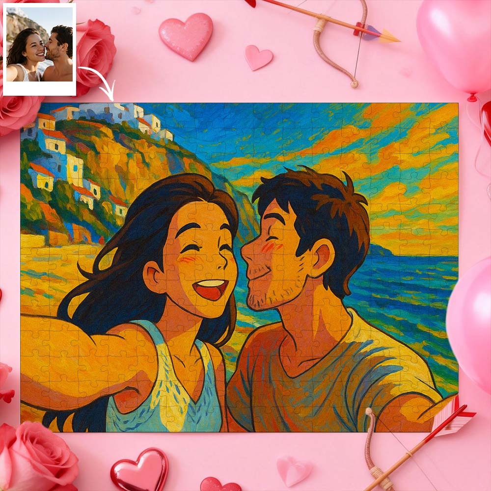 Jigsaw Puzzle Personalized Photo Valentine Gift For Couple Custom Cartoon Style Jigsaw Puzzle - MyFaceSocksUK