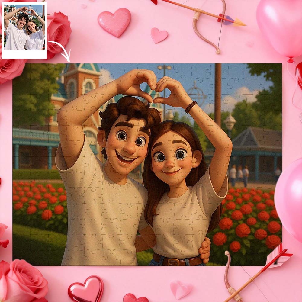 Jigsaw Puzzle Personalized Photo Valentine Gift For Couple Custom Cartoon Style Jigsaw Puzzle - MyFaceSocksUK