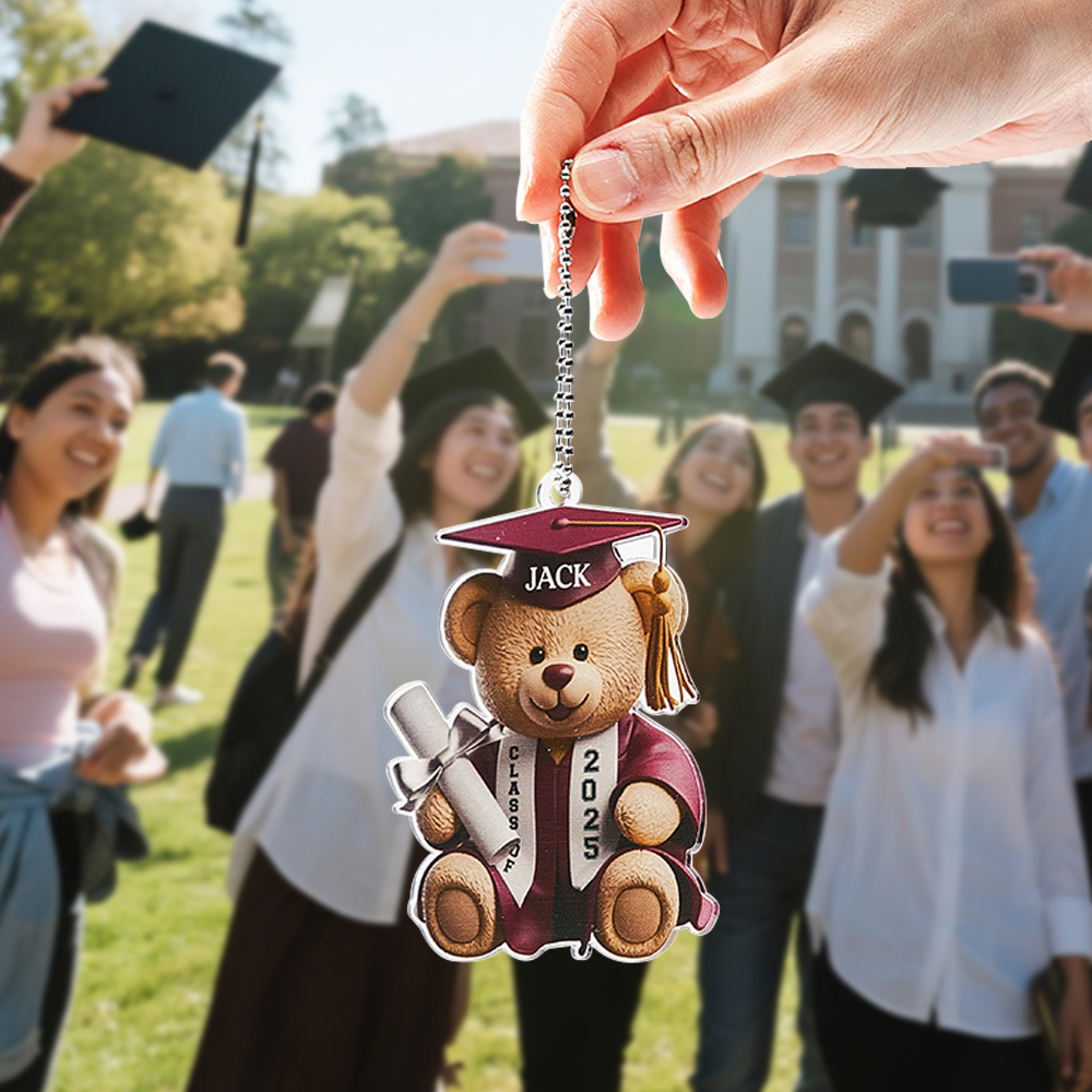 Custom Text Bear Graduation Gift For Family Members Personalized Car Ornament Acrylic Siblings Brothers Sisters - MyFaceSocksUK