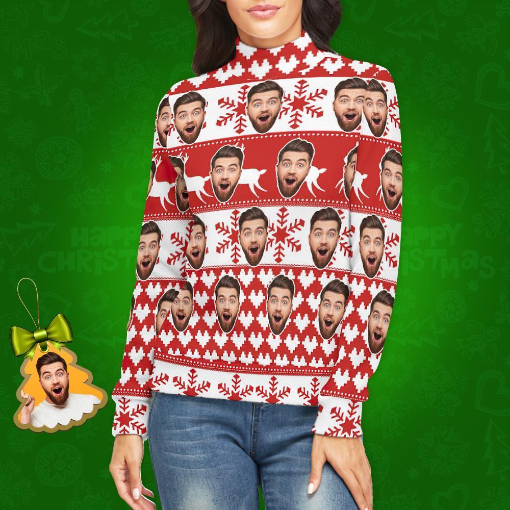 Custom Face Turtleneck for Women Ugly Christmas Sweater Knitted Loose Pullovers - Classic Pattern - MyFaceSocksUK