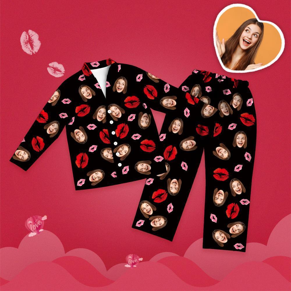 Valentine's Day Custom Face Lip Printed Long Sleeve Pajamas Set