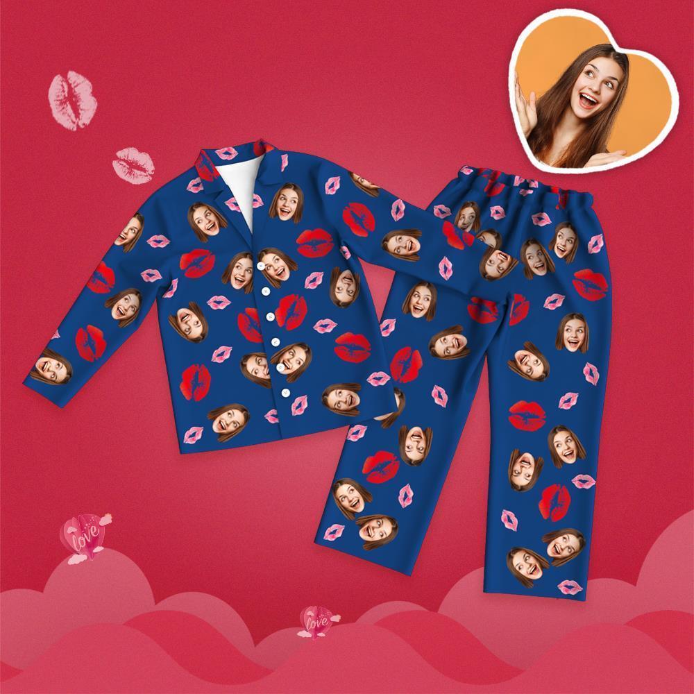 Valentine's Day Custom Face Lip Printed Long Sleeve Pajamas