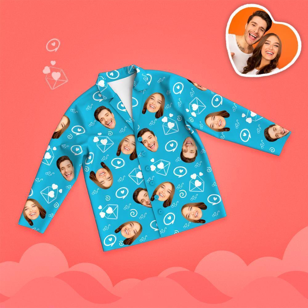 Valentine's Day Custom Face Love And Message Printed Long Sleeve Pajamas