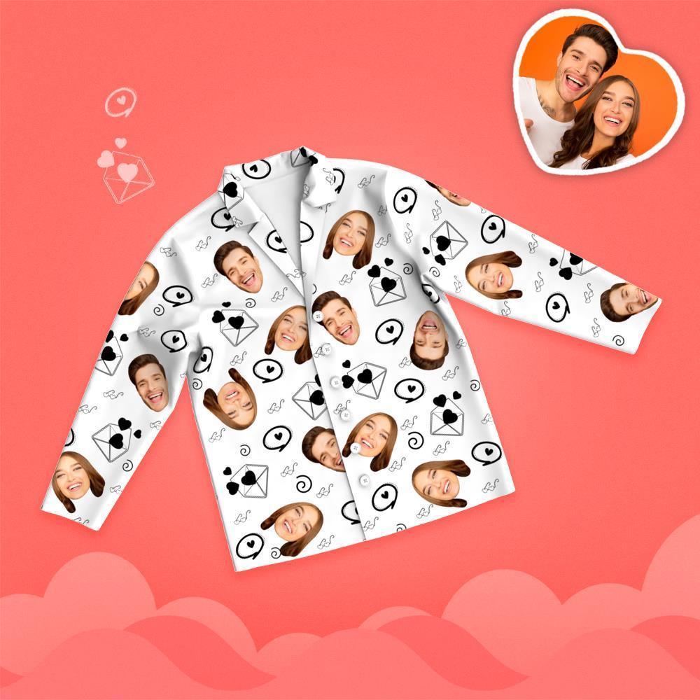 Valentine's Day Custom Face Love And Message Printed Long Sleeve Pajamas