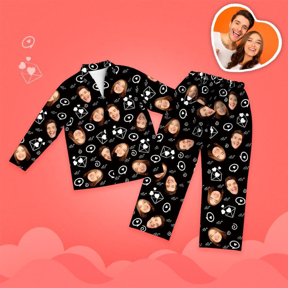 Valentine's Day Custom Face Love And Message Printed Long Sleeve Pajamas Set