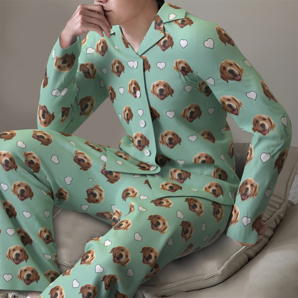 Custom Face Long Sleeve Pajamas Sleepwear Set Personalized Photo Heart Pajamas - MyFaceSocksUK