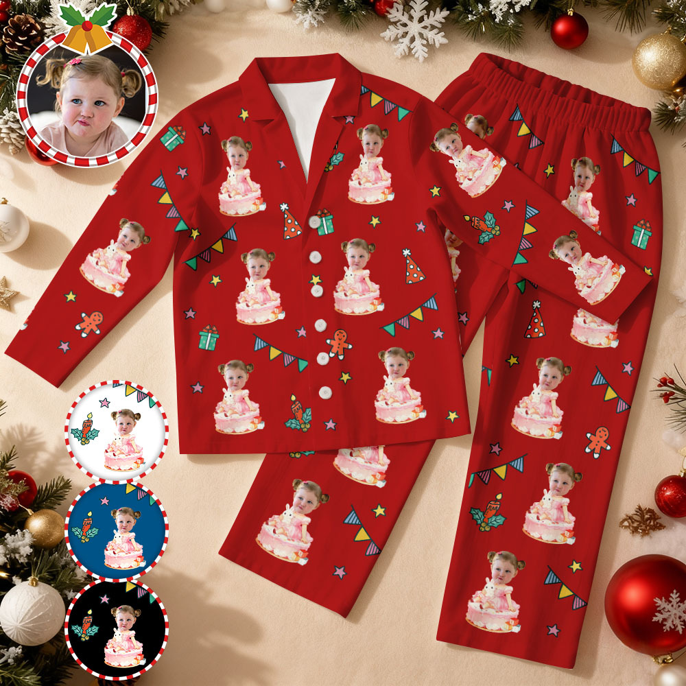 Custom Birthday Face Long Sleeve Pajamas with Baby Face Personalized Photo Pajamas Gift Christmas - MyFaceSocksUK