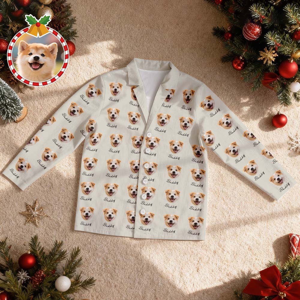 Custom Pet Face Christmas Green Pajamas Personalized Dog Cat Long Sleeve PJs with Name Perfect Holiday Gift for Pet Lovers - MyFaceSocksUK