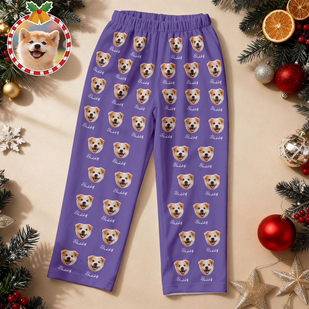 Custom Pet Face Christmas Green Pajamas Personalized Dog Cat Long Sleeve PJs with Name Perfect Holiday Gift for Pet Lovers - MyFaceSocksUK