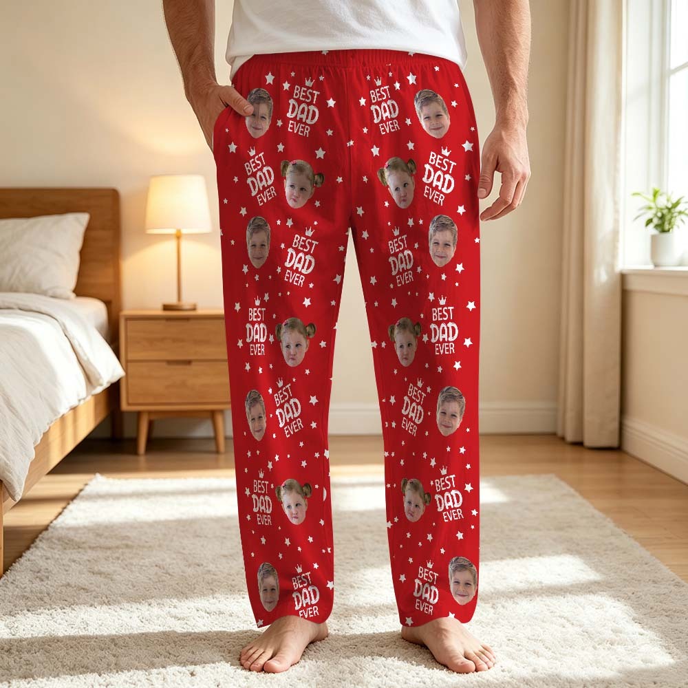 Custom Face Pajama Pants, Photo Gift for Dad Mom Grandparents, BESTDADEVER Pants Shorts - MyFaceSocksUK