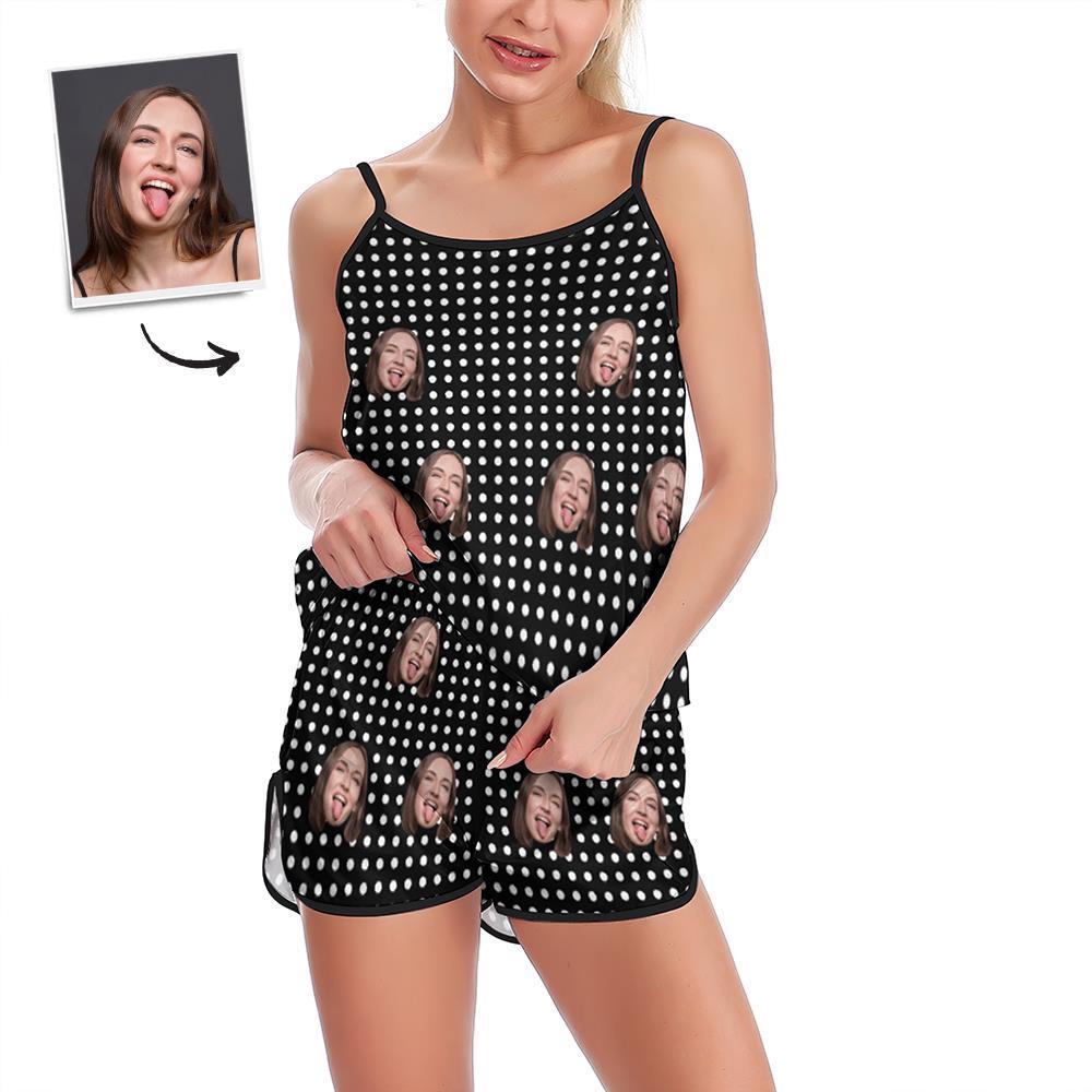 Custom Face Pajamas Suspender Sleepcoat Shorts Lingerie Set Summer Sleepwear - Polka - MyFaceSocksUK