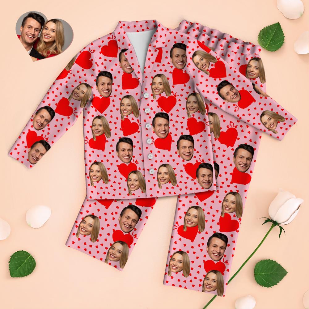 Custom Face Long Sleeve Pajamas Sleepwear Set - Full Hearts