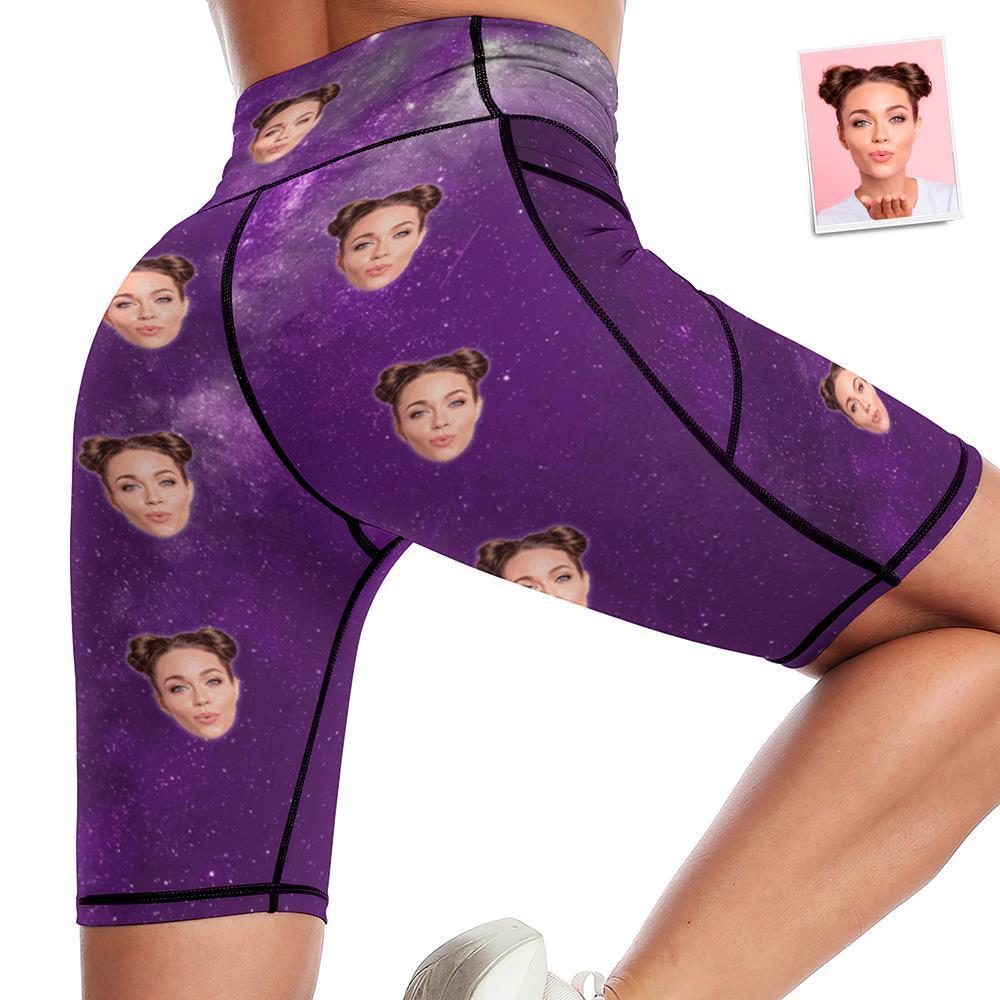 Custom Face Knee Length Tights Women's Yoga Shorts Running Leggings with Pockets - Galaxy - MyFaceSocksUK