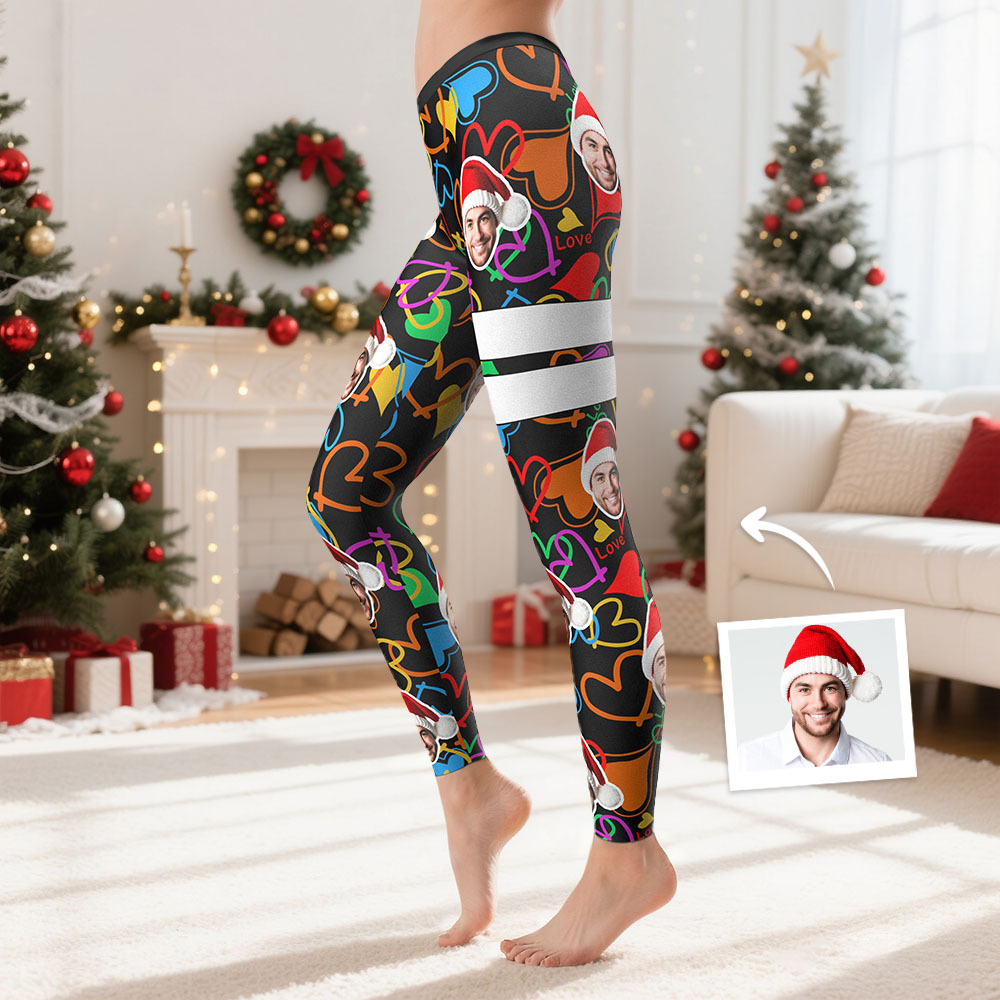 Custom Face Leggings Hearts Face Leggings Yoga Pants Christmas Gift For Her - MyFaceSocksUK