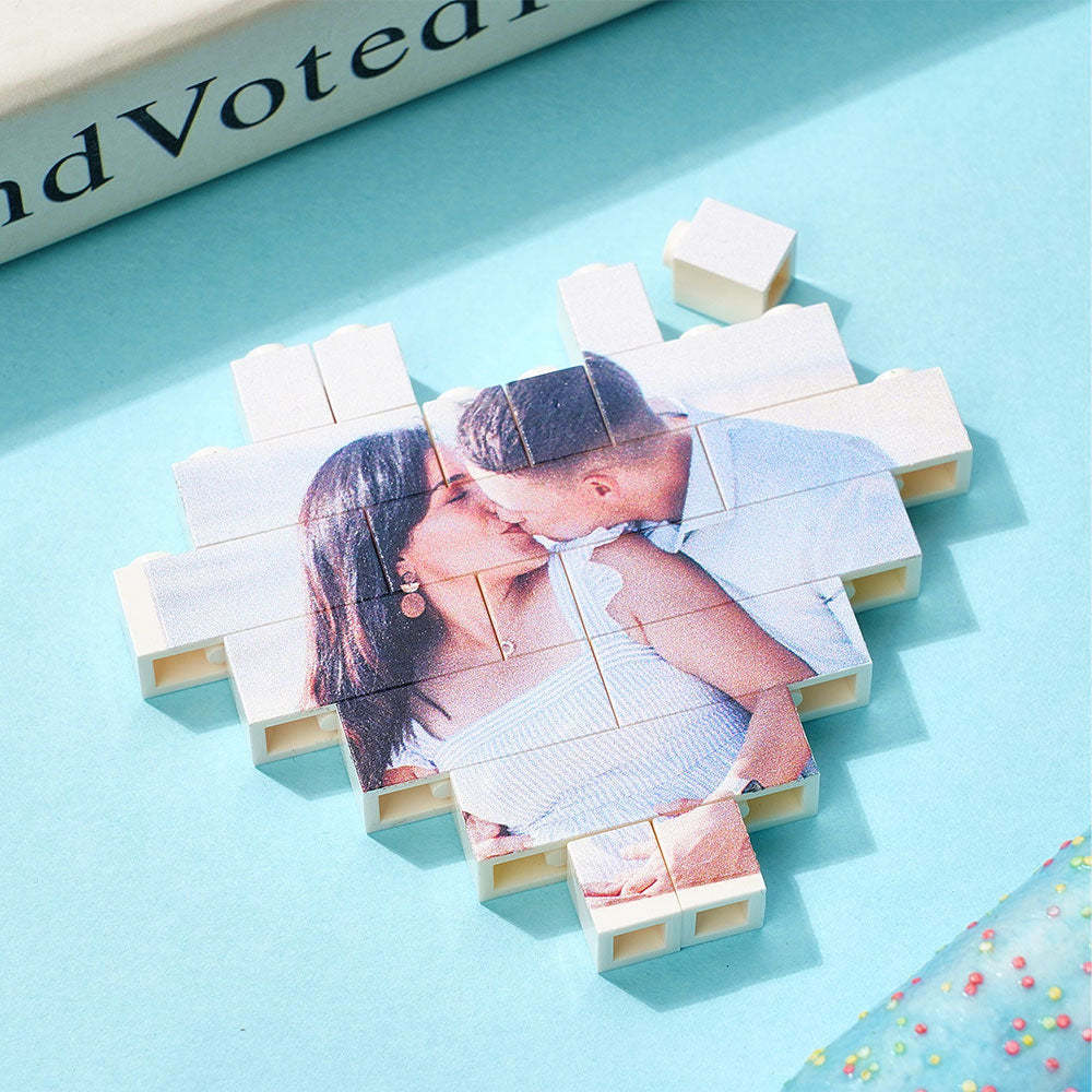 Christmas Gifts Custom Building Brick Personalised Photo Block Heart Shaped - MyFaceSocksUK