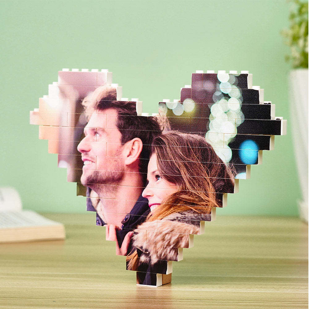 Gifts for Her Custom Building Brick Personalised Photo Block Heart Shaped - MyFaceSocksUK