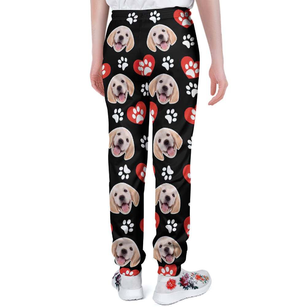 Custom Dog Face Sweatpants Unisex Joggers with Heart Pattern Paw - MyFaceSocksUK