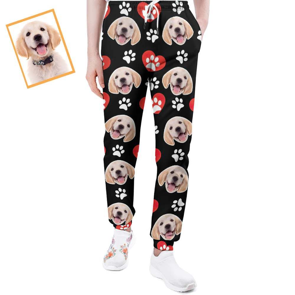 Custom Dog Face Sweatpants Unisex Joggers with Heart Pattern Paw - MyFaceSocksUK