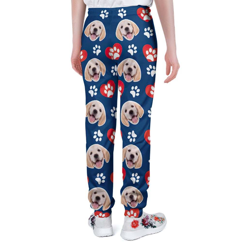 Custom Dog Face Sweatpants Unisex Joggers with Heart Pattern Paw - MyFaceSocksUK