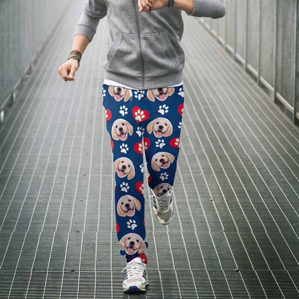 Custom Dog Face Sweatpants Unisex Joggers with Heart Pattern Paw - MyFaceSocksUK