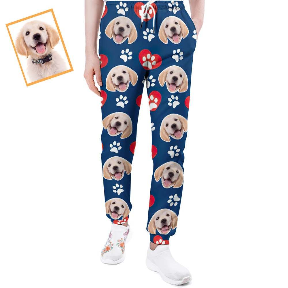 Custom Dog Face Sweatpants Unisex Joggers with Heart Pattern Paw - MyFaceSocksUK