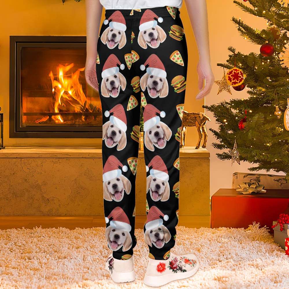 Custom Face Christmas Sweatpants Unisex Joggers with Pizza and Burger - MyFaceSocksUK