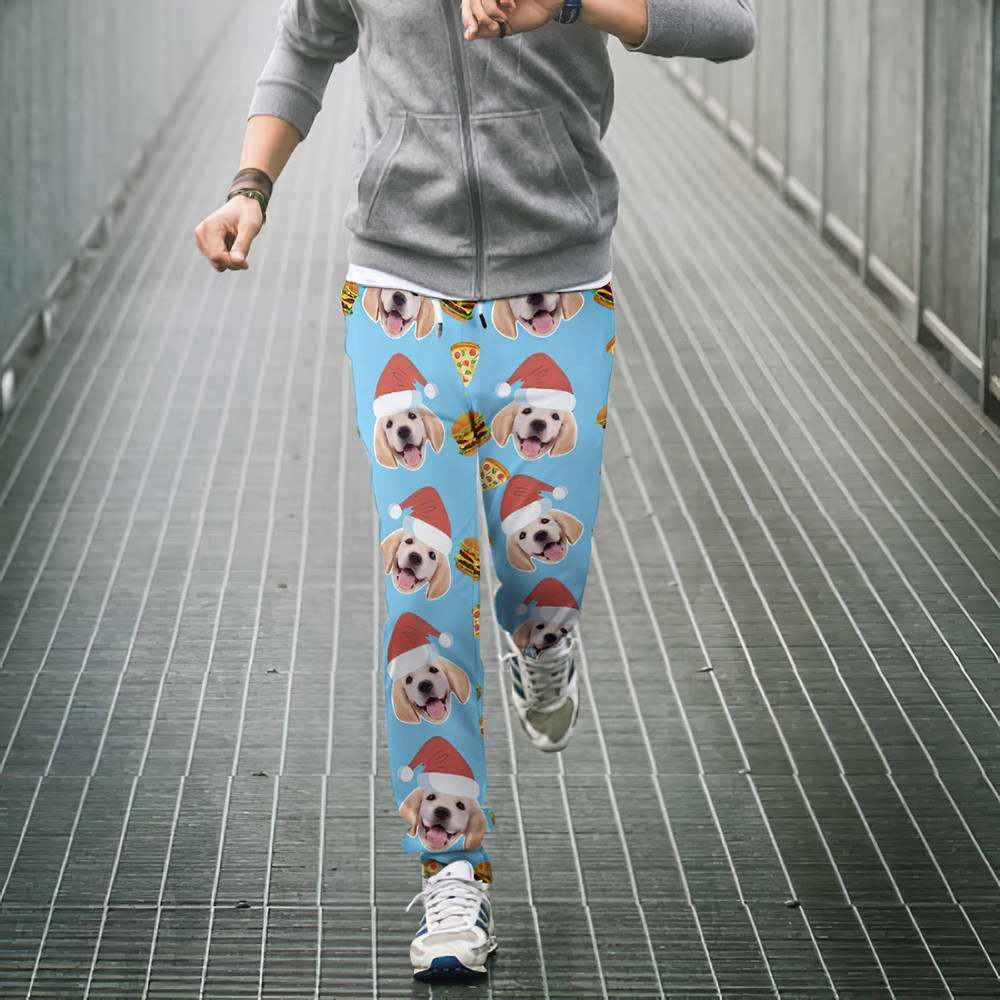 Custom Face Christmas Sweatpants Unisex Joggers with Pizza and Burger - MyFaceSocksUK