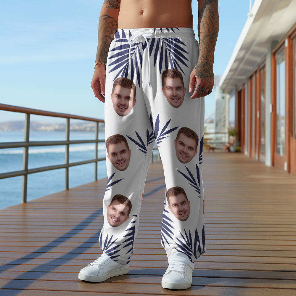 Custom Face Sweatpants Palm Leaf Print Multicolor Personalised Casual Golf Pants for Him - MyFaceSocksUK