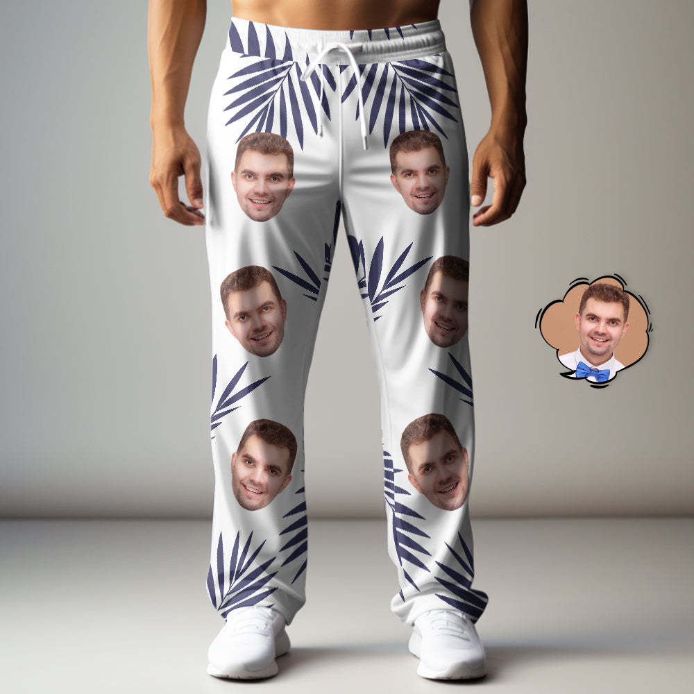 Custom Face Sweatpants Palm Leaf Print Multicolor Personalised Casual Golf Pants for Him - MyFaceSocksUK