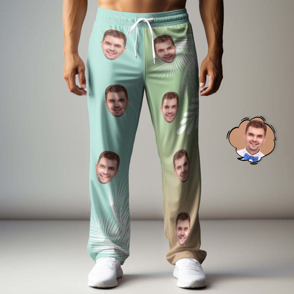 Custom Face Sweatpants Gradient Hawaiian Personalised Casual Golf Pants for Him - MyFaceSocksUK